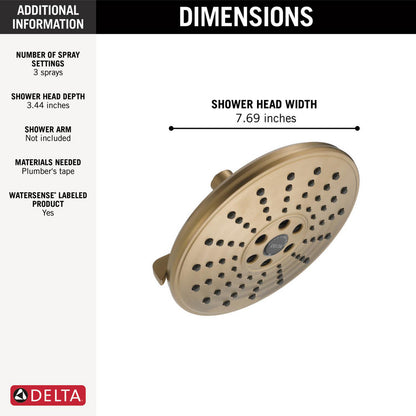 Pomme de douche pluie Delta Universal Showering H2Okinetic à 3 fonctions de 20 cm - 52688