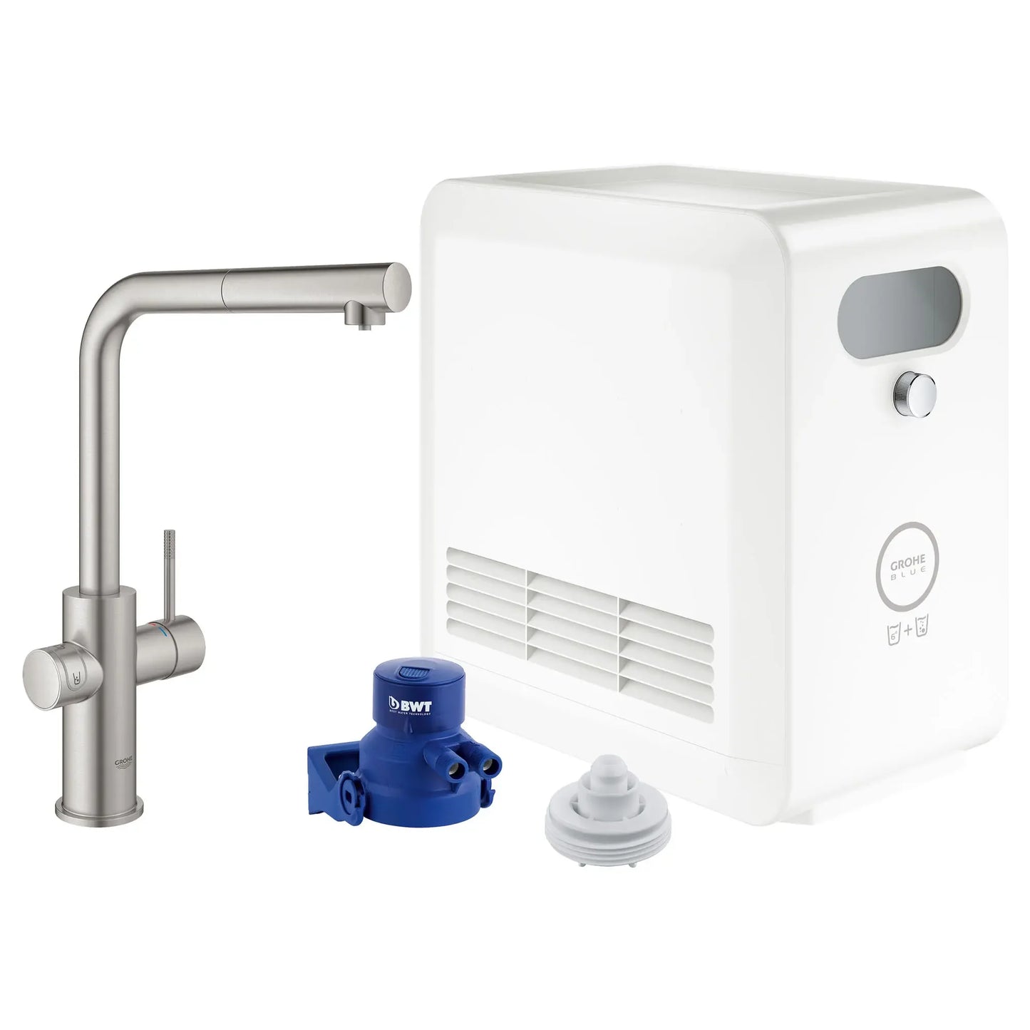 Mitigeur de cuisine Grohe Blue à bec douchette extractible, un jet (6,6 L/min), avec eau réfrigérée et eau pétillante - 31608