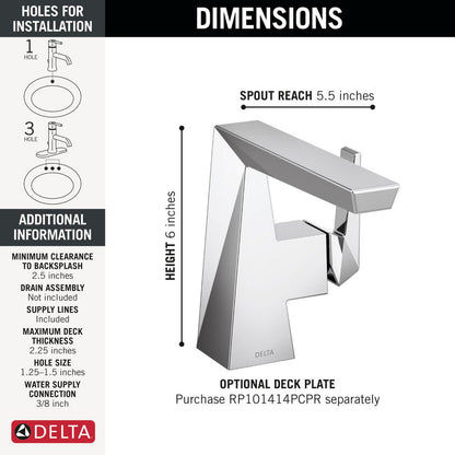Delta Trillian Single Handle Bathroom Faucet Less Pop-Up Drain
