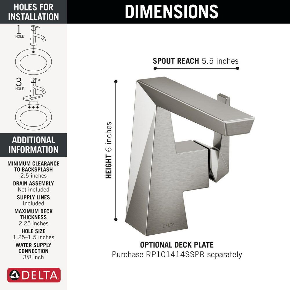 Delta Trillian Single Handle Bathroom Faucet Less Pop-Up Drain
