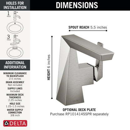 Delta Trillian Single Handle Bathroom Faucet Less Pop-Up Drain