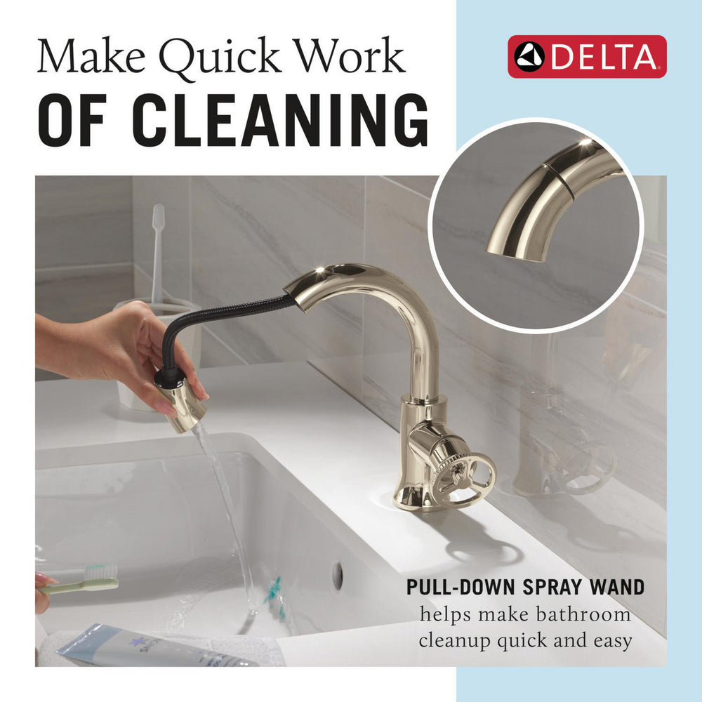 Robinet de salle de bain à poignée unique avec douchette extractible Delta Trinsic - 558HAR-PNPD