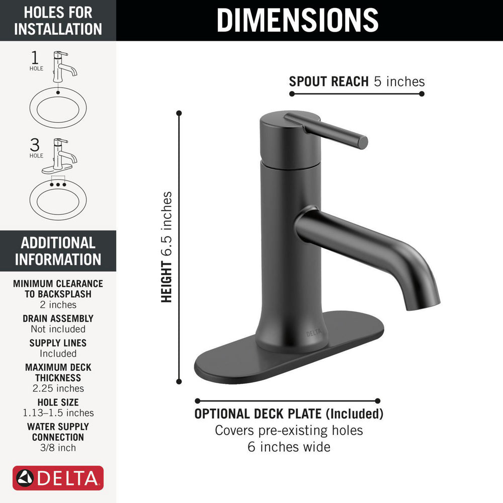 Robinet de salle de bain Delta Trinsic à poignée unique sans bonde escamotable - 559LF