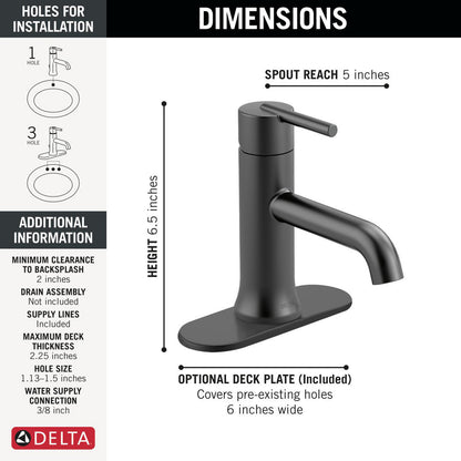 Robinet de salle de bain Delta Trinsic à poignée unique sans bonde escamotable - 559LF