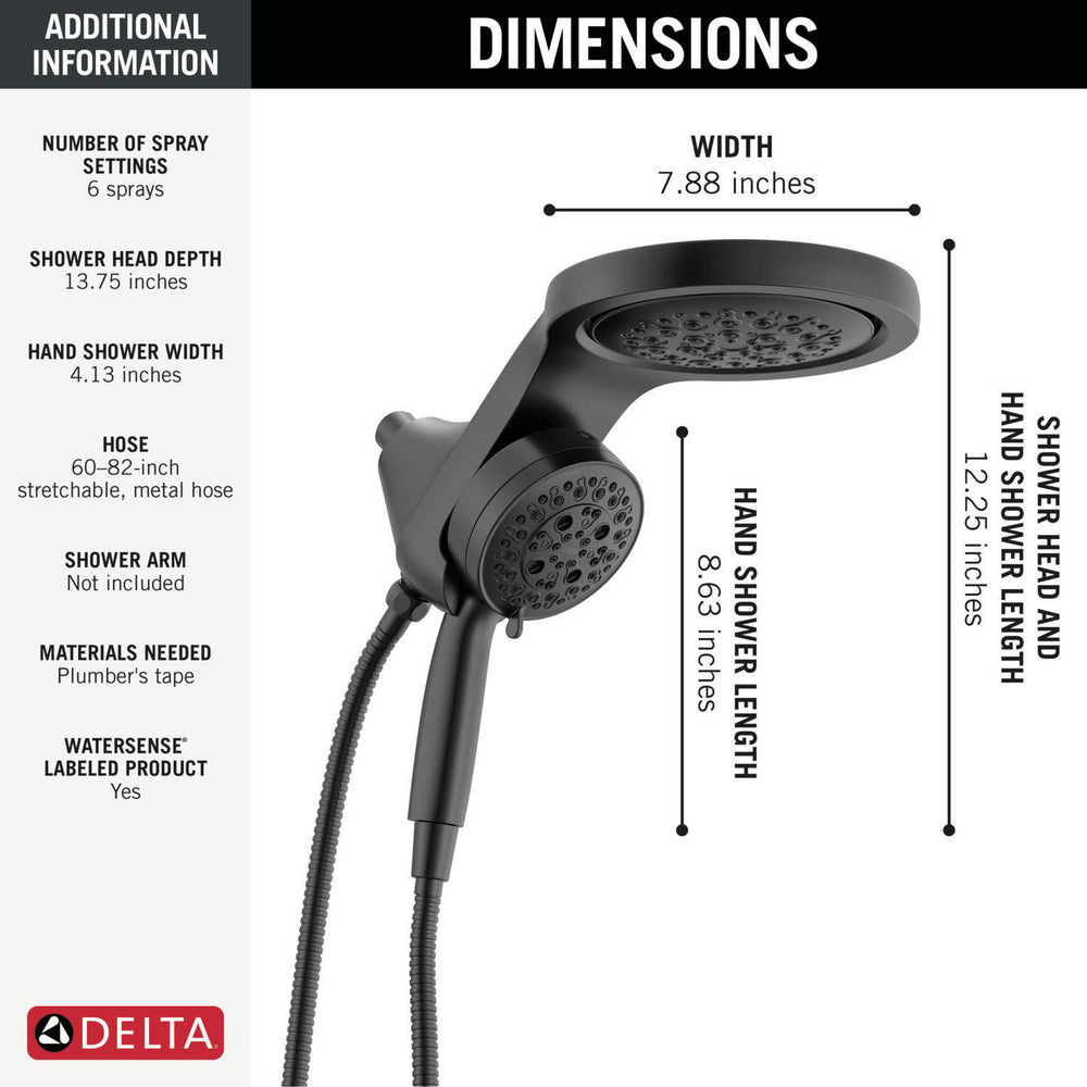 Delta Universal Showering HydroRain à 6 fonctions avec ProClean 1,75 GPM - 56000