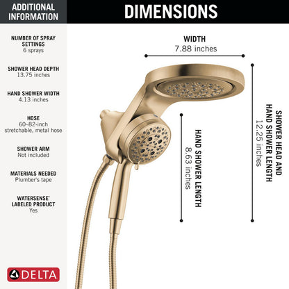 Delta Universal Showering HydroRain à 6 fonctions avec ProClean 1,75 GPM - 56000