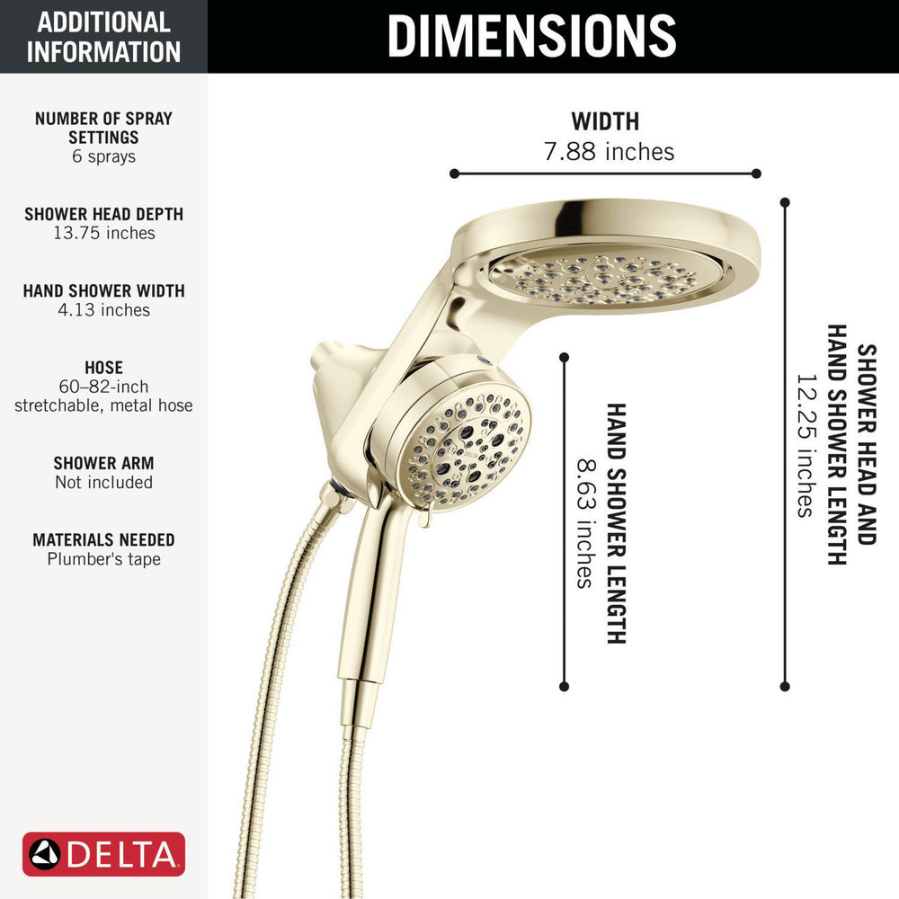 Douche universelle Delta HydroRain à 6 fonctions avec ProClean - 56000