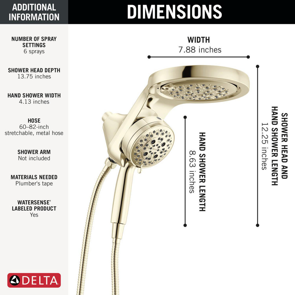 Delta Universal Showering HydroRain à 6 fonctions avec ProClean 1,75 GPM - 56000