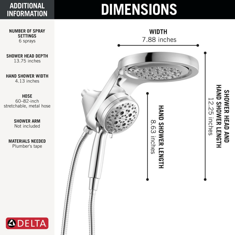 Douche universelle Delta HydroRain à 6 fonctions avec ProClean - 56000