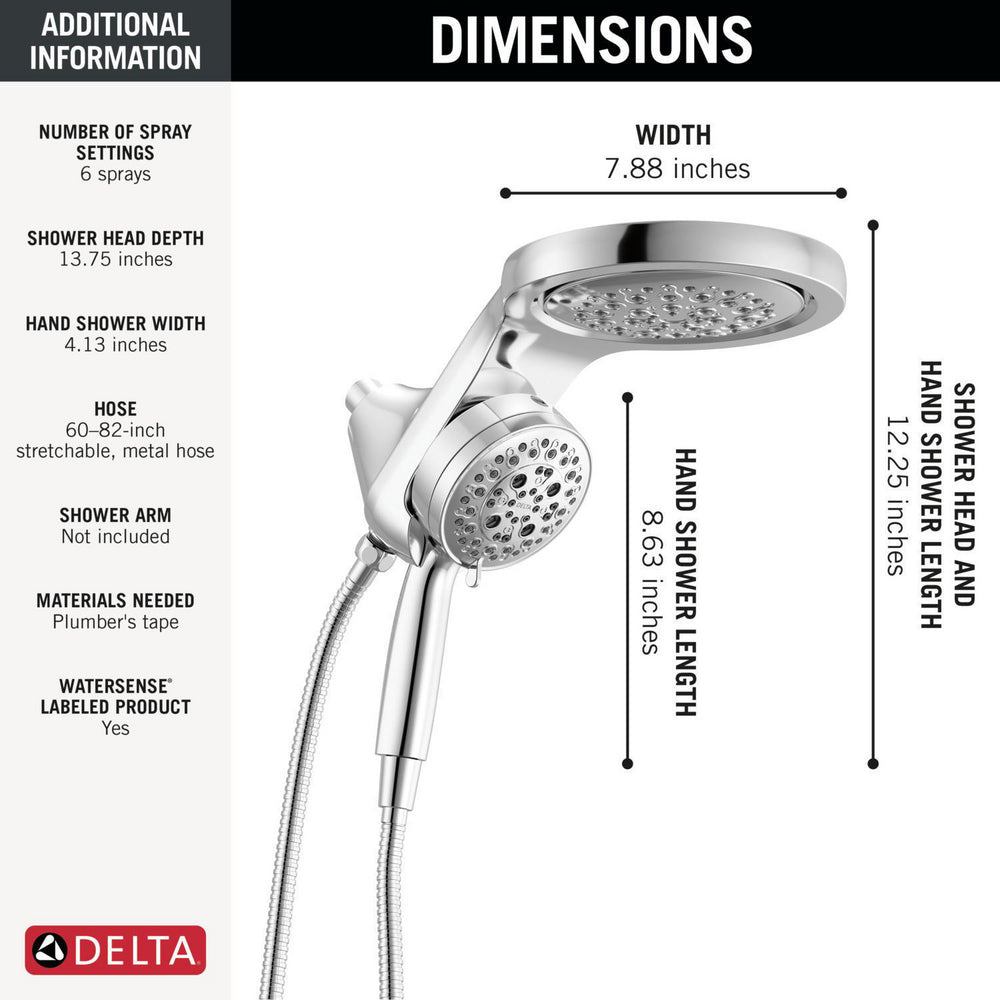 Delta Universal Showering HydroRain à 6 fonctions avec ProClean 1,75 GPM - 56000