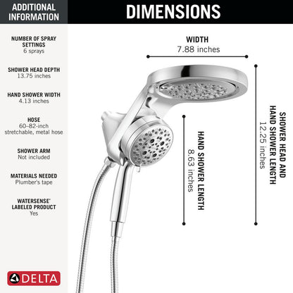Delta Universal Showering HydroRain à 6 fonctions avec ProClean 1,75 GPM - 56000