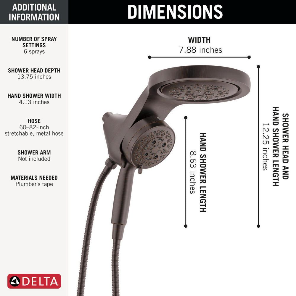 Douche universelle Delta HydroRain à 6 fonctions avec ProClean - 56000