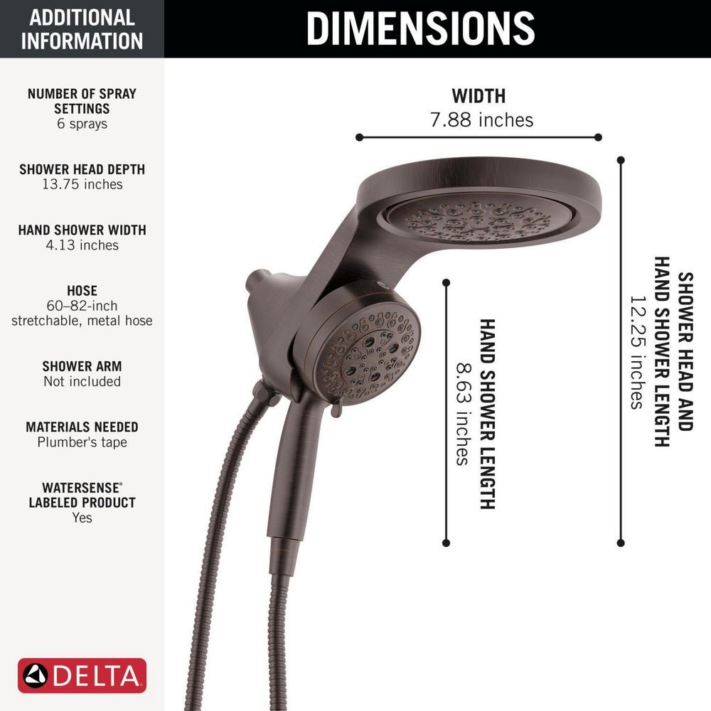 Delta Universal Showering HydroRain à 6 fonctions avec ProClean 1,75 GPM - 56000