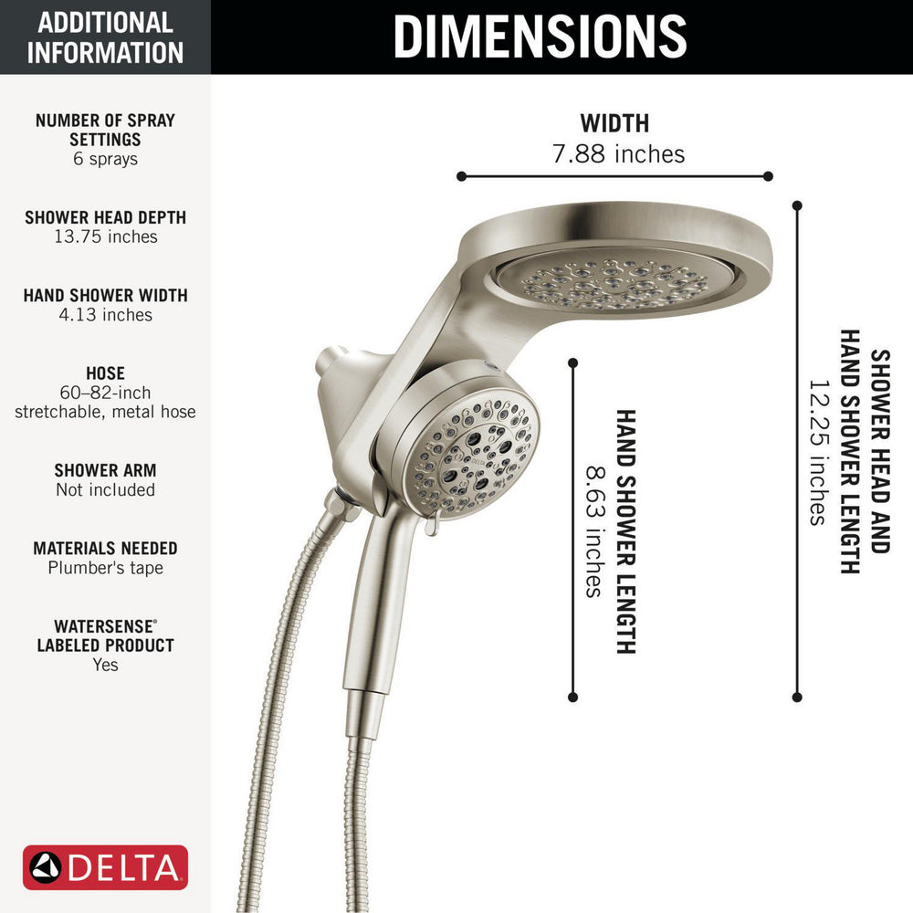 Delta Universal Showering HydroRain à 6 fonctions avec ProClean 1,75 GPM - 56000
