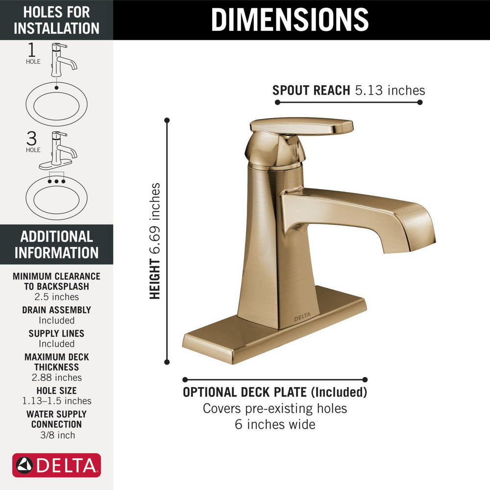 Robinet de lavabo monotrou Delta Ashlyn - Bonde métallique - 564