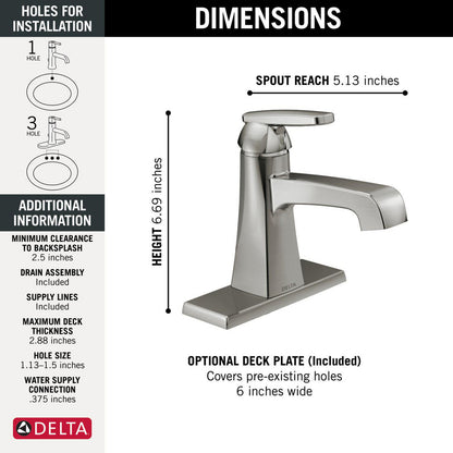 Robinet de lavabo monotrou Delta Ashlyn - Bonde métallique - 564