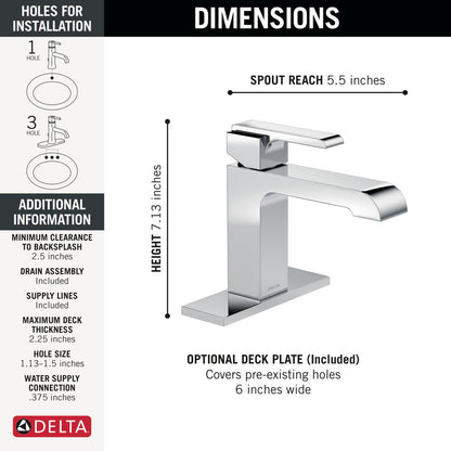 Delta Ara Single Handle Bathroom Faucet 0.5 GPM - 567LF