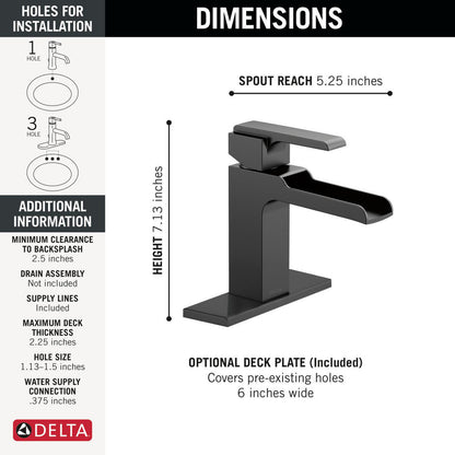 Delta Ara Single Handle Channel Bathroom Faucet Less Drain - 568LF