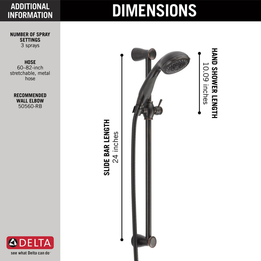 Delta Premium 3-Setting Slide Bar Hand Shower 2.5 GPM - 57014