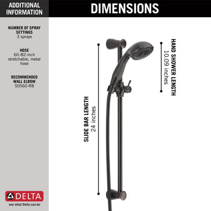 Delta Premium 3-Setting Slide Bar Hand Shower 2.5 GPM - 57014