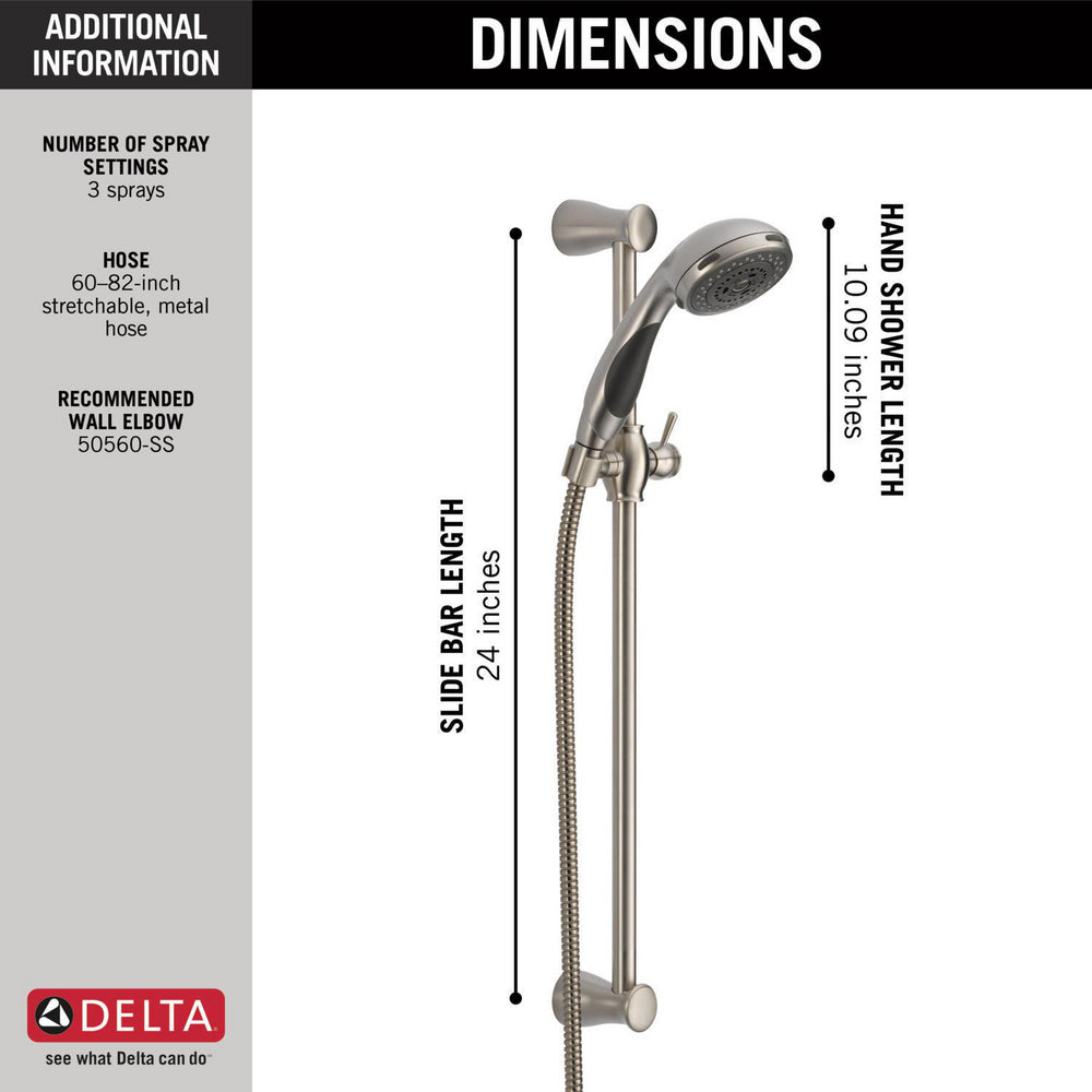 Delta Premium 3-Setting Slide Bar Hand Shower 2.5 GPM - 57014