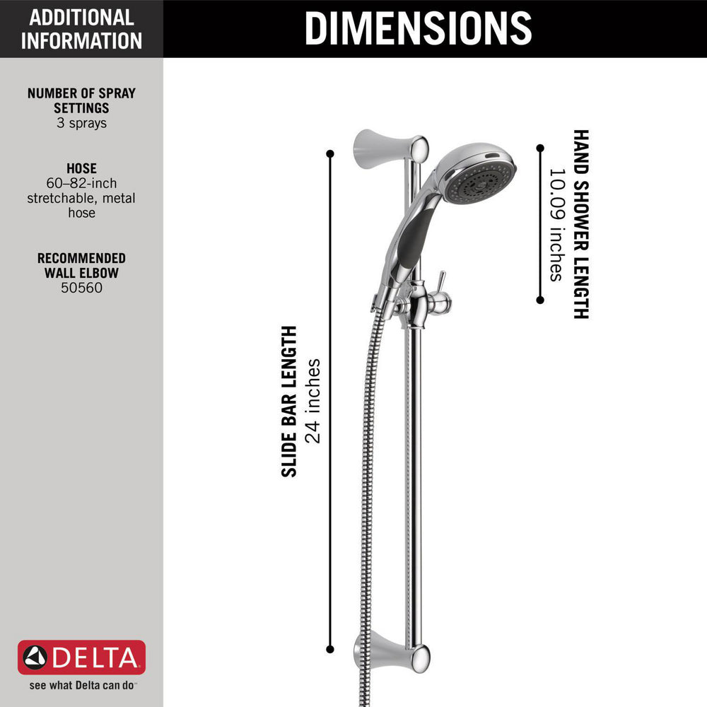 Delta Premium 3-Setting Slide Bar Hand Shower 2.5 GPM - 57014