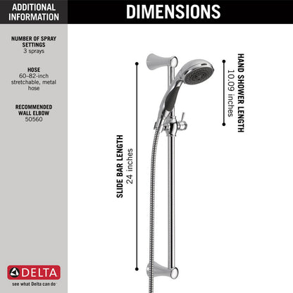 Delta Premium 3-Setting Slide Bar Hand Shower 2.5 GPM - 57014