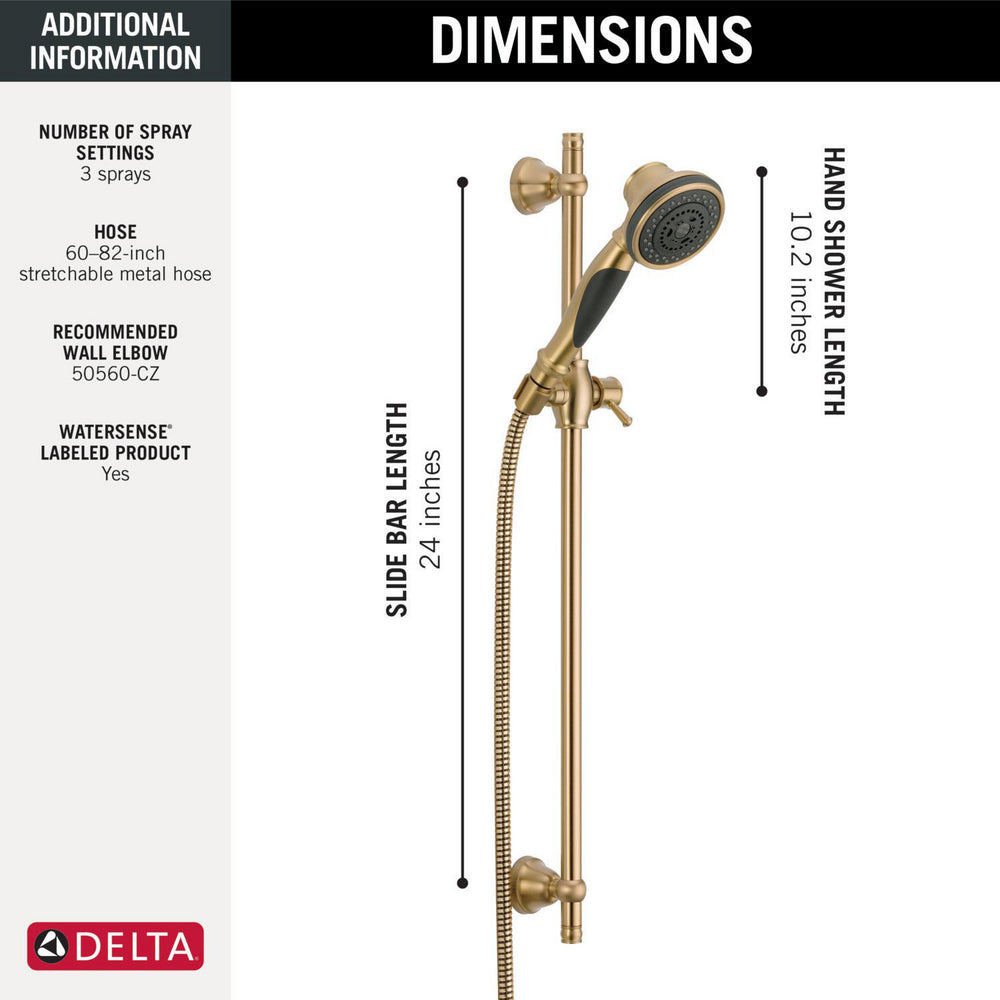 Douchette à main sur barre coulissante Delta Premium 3 réglages - 57021