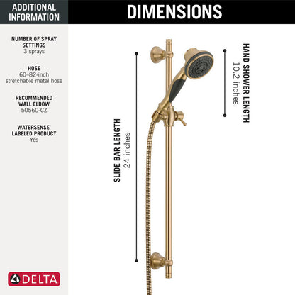 Douchette à main sur barre coulissante Delta Premium 3 réglages - 57021