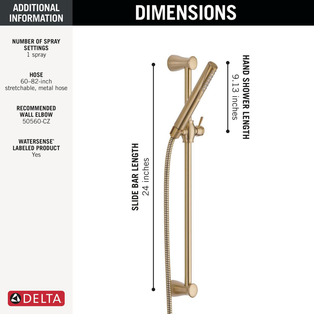 Douchette à main Delta Compel Premium à barre coulissante, un seul réglage - 57085
