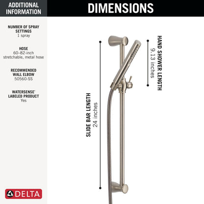 Douchette à main Delta Compel Premium à barre coulissante, un seul réglage - 57085