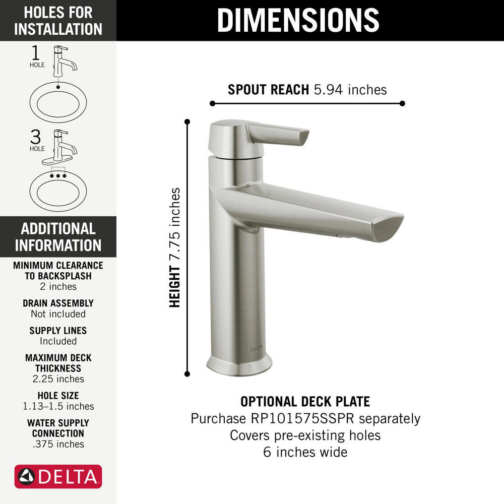 Robinet de salle de bain Delta Galeon à levier unique sans bonde - 571
