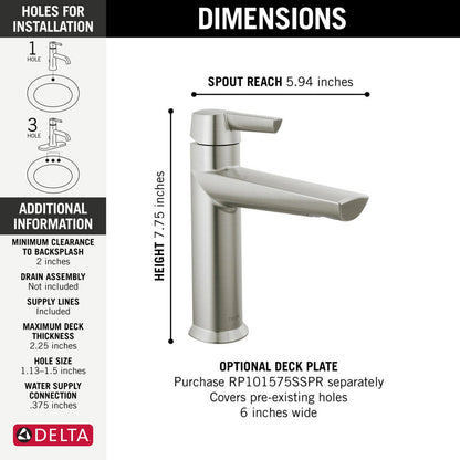 Robinet de salle de bain Delta Galeon à levier unique sans bonde - 571