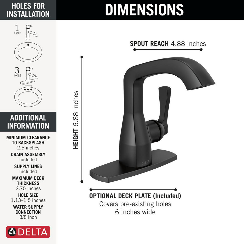 Delta Stryke Single Handle Bathroom Faucet - 576-BLMPU