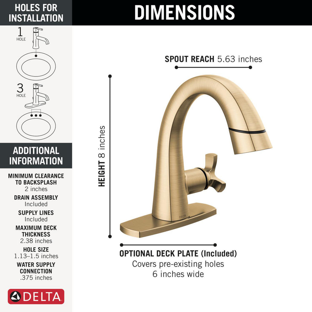 Robinet de salle de bain Delta Stryke à poignée unique et douchette extractible - 5776