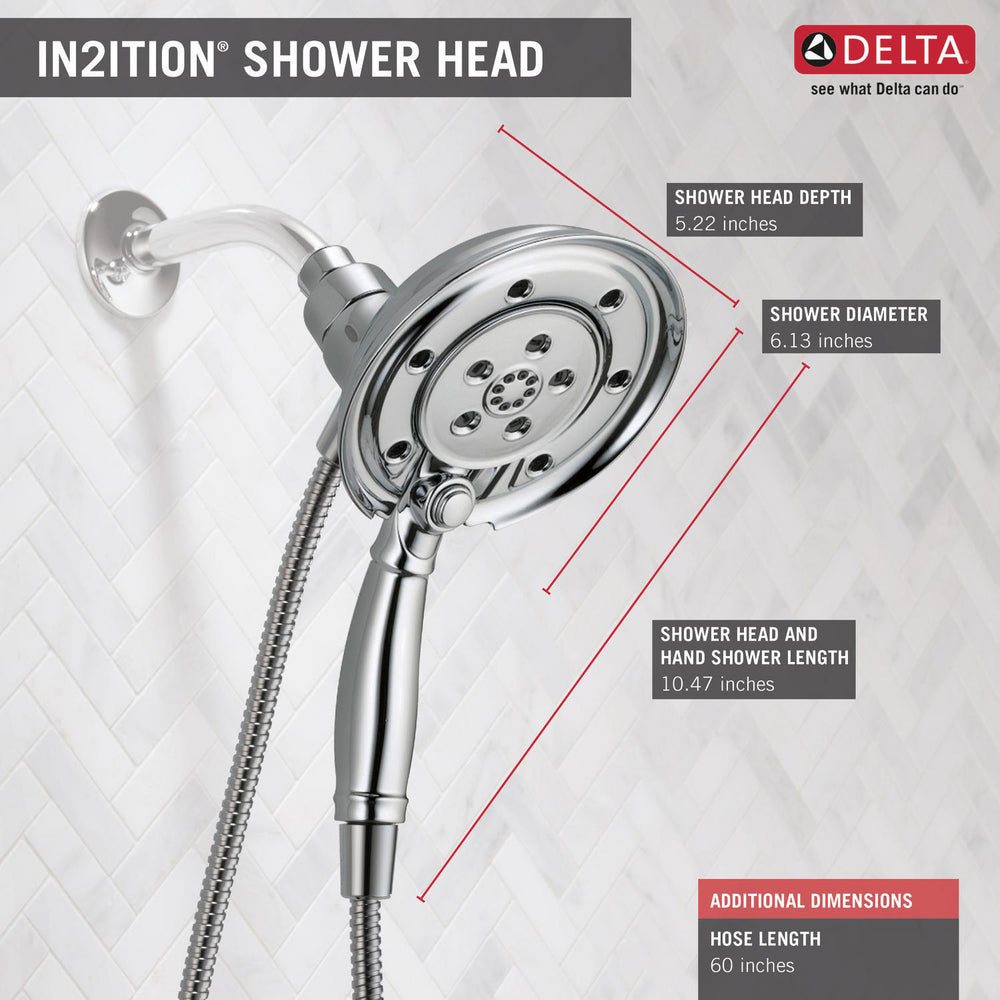 Delta Universal Showering H2Okinetic In2ition 4 réglages, pomme de douche deux-en-un - 58471