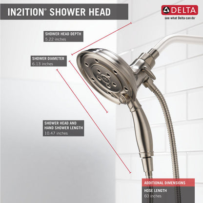 Delta Universal Showering H2Okinetic In2ition 4 réglages, pomme de douche deux-en-un - 58471