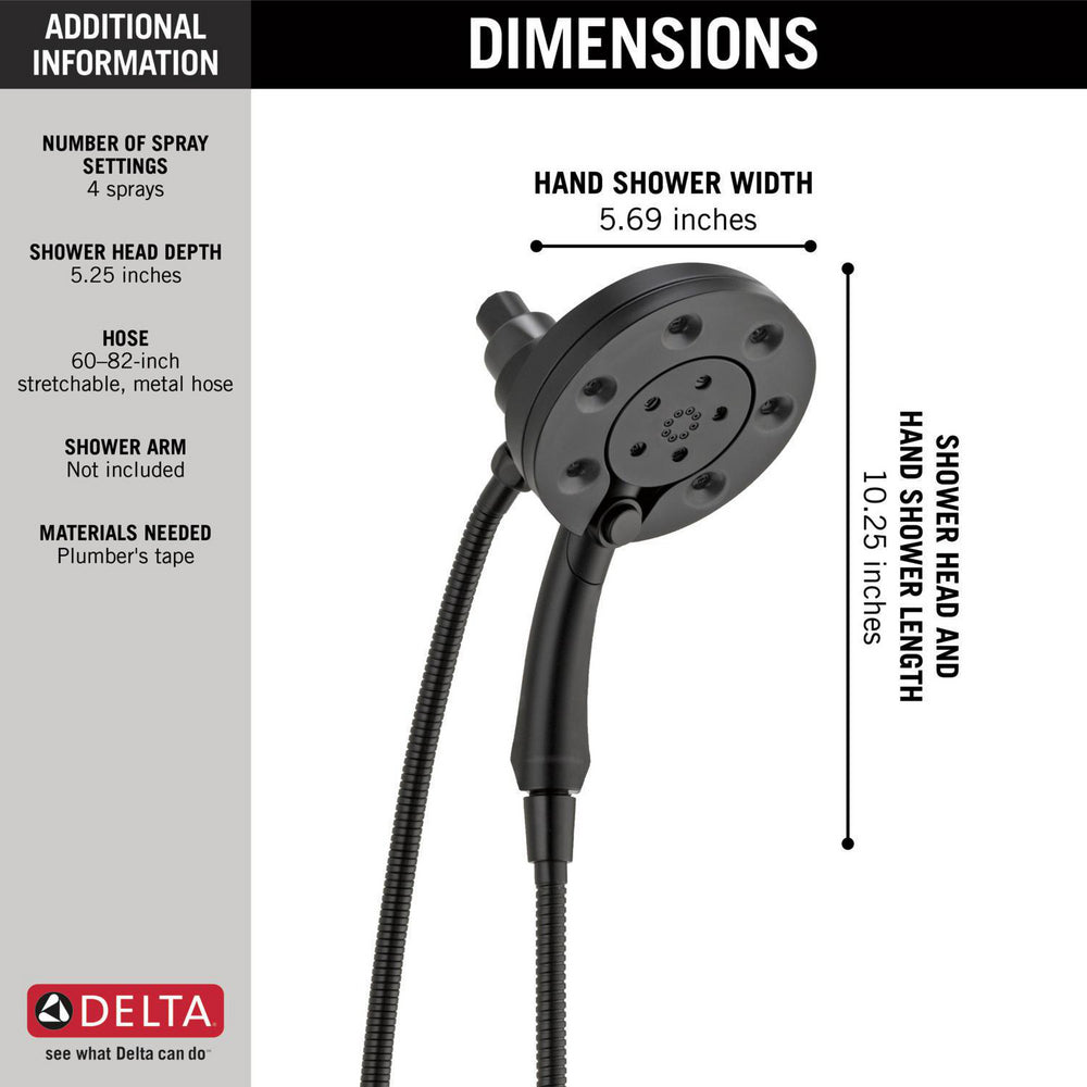 Douche Delta Universal H2Okinetic In2ition 2-en-1 à 4 réglages - 58472