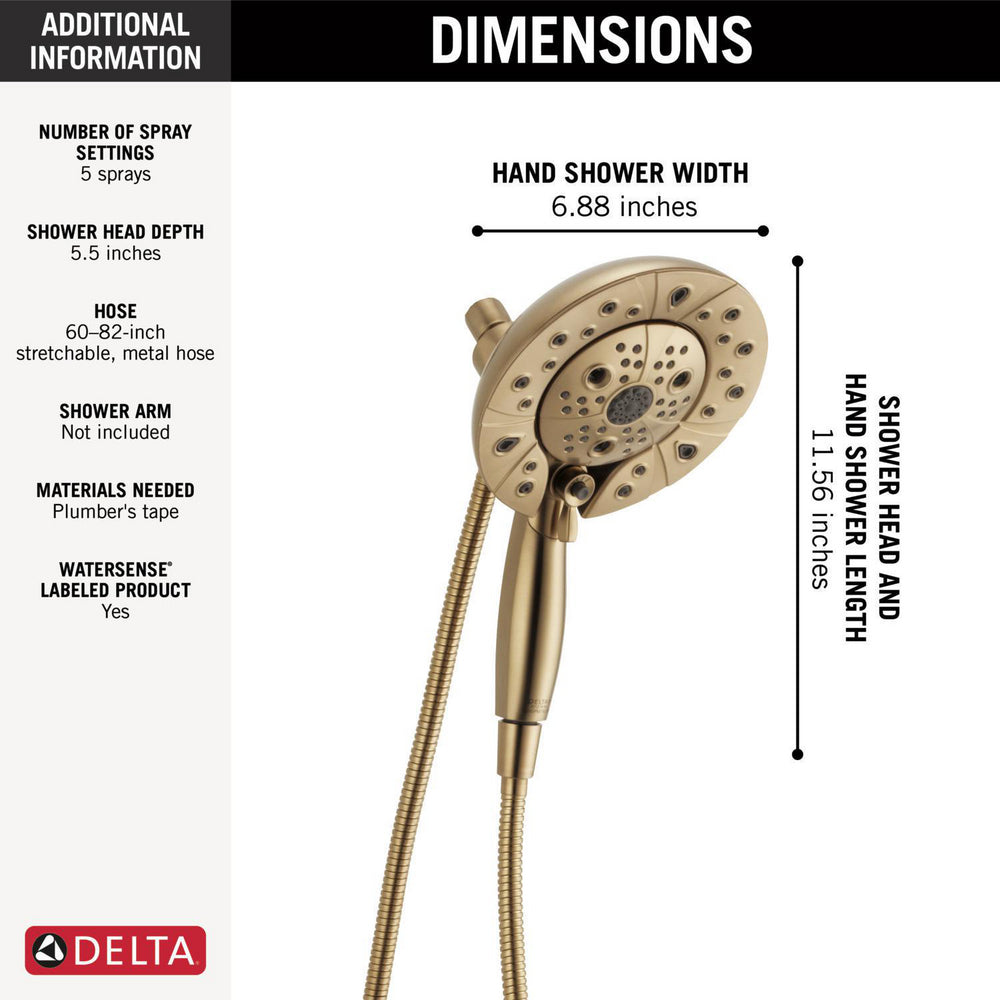 Douche H2Okinetic In2ition 5 fonctions deux-en-un Delta Universal Showering - 58480