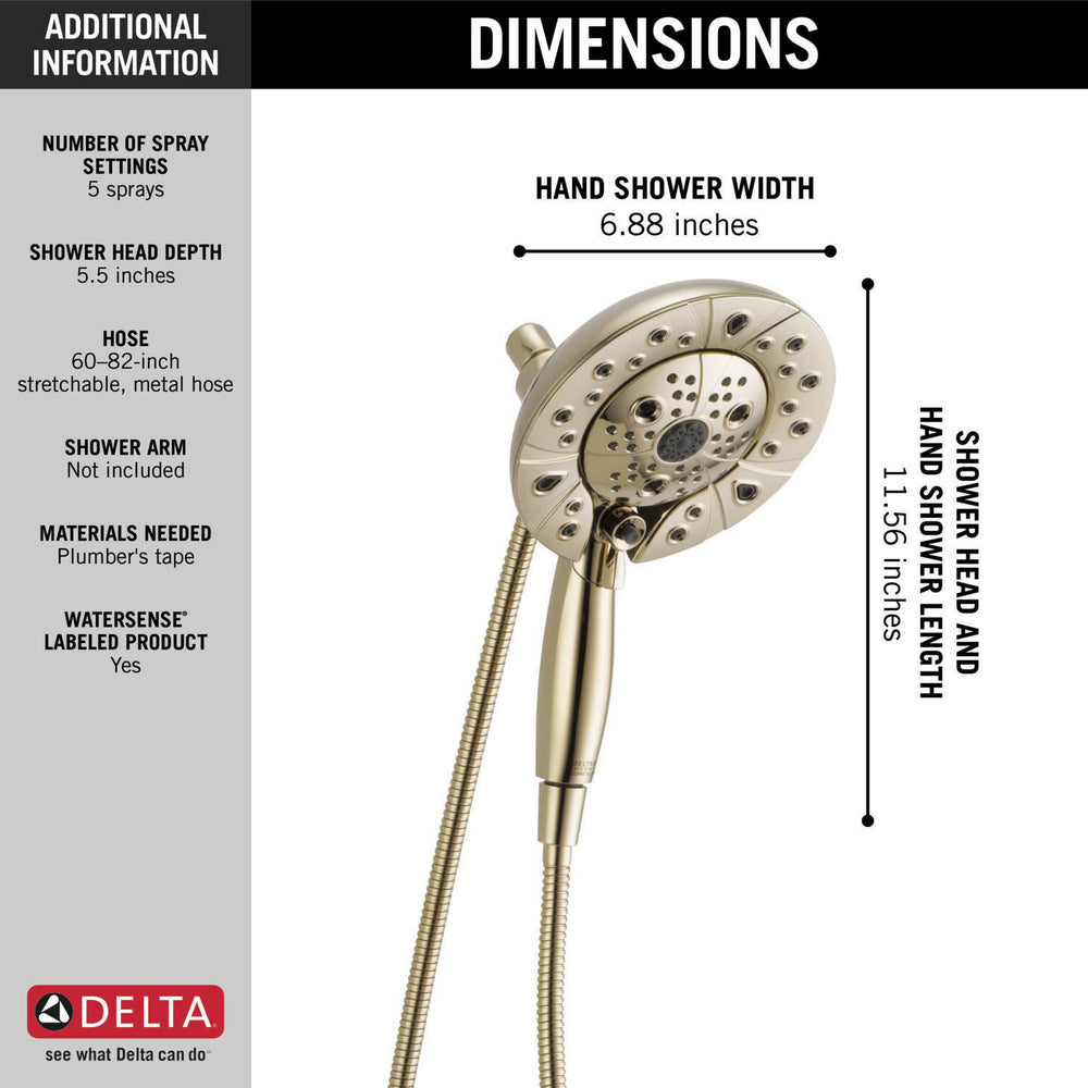 Douche H2Okinetic In2ition 5 fonctions deux-en-un Delta Universal Showering - 58480