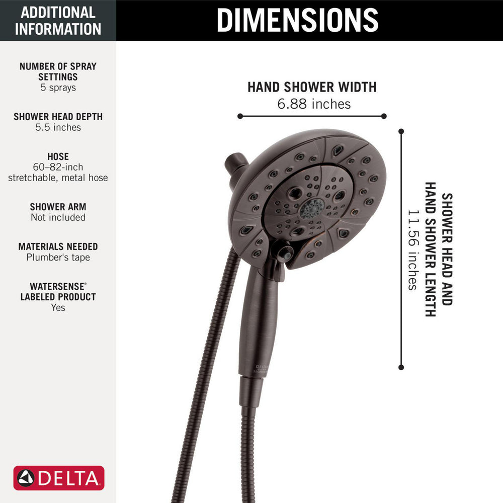 Douche H2Okinetic In2ition 5 fonctions deux-en-un Delta Universal Showering - 58480