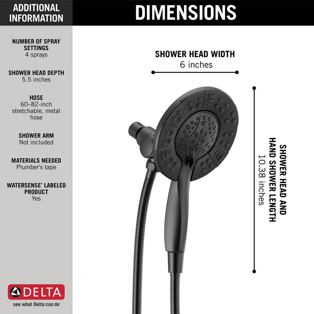 Douchette de douche deux-en-un In2ition 4 réglages 6,6 L/min Delta Universal Showering - 58499