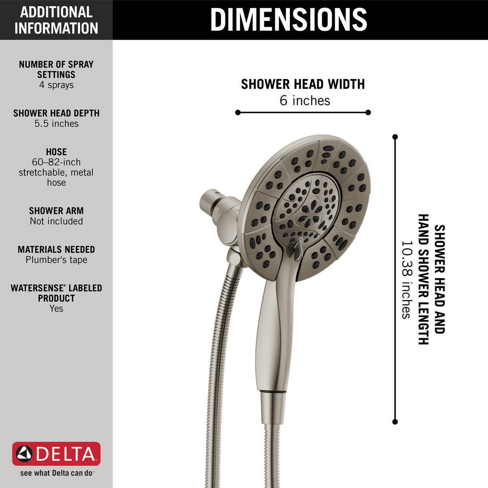 Douchette de douche deux-en-un In2ition 4 réglages 6,6 L/min Delta Universal Showering - 58499