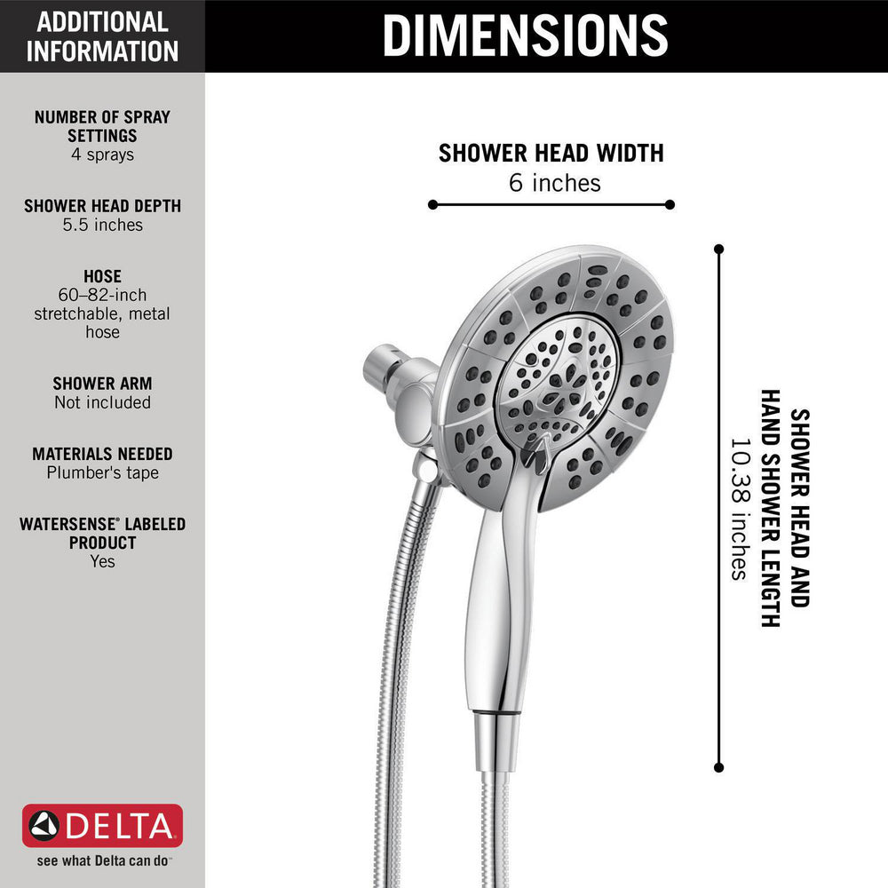 Douchette de douche deux-en-un In2ition 4 réglages 6,6 L/min Delta Universal Showering - 58499
