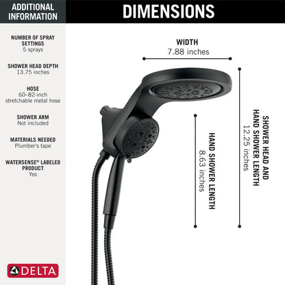 Pomme de douche deux-en-un Delta Universal Showering HydroRain H2Okinetic à 5 réglages - 58680