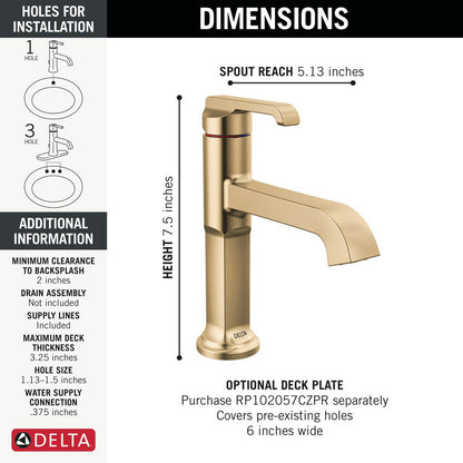 Robinet de salle de bain Delta Tetra à poignée unique, sans drain - 589