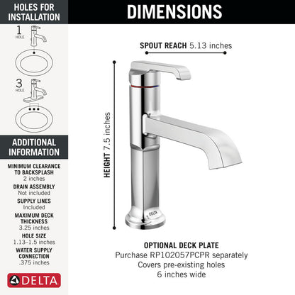 Robinet de salle de bain Delta Tetra à poignée unique, sans drain - 589