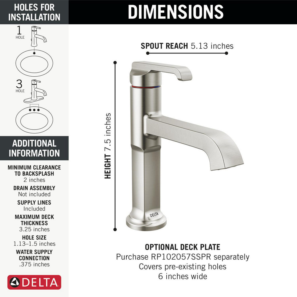Robinet de salle de bain Delta Tetra à poignée unique, moins drain - 589
