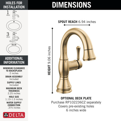 Delta Cassidy Single Handle Pull Down Bathroom Faucet - 597