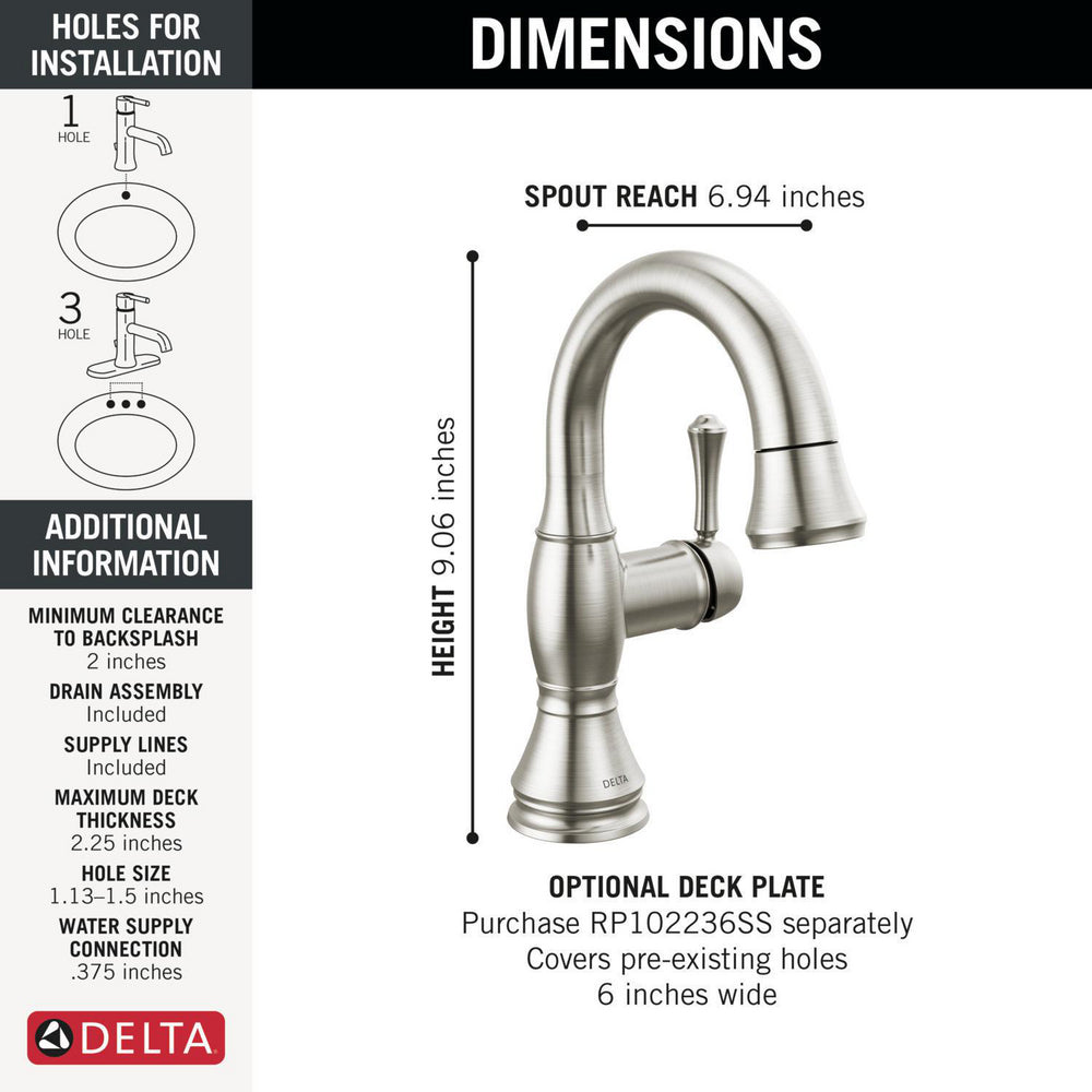 Delta Cassidy Single Handle Pull Down Bathroom Faucet - 597